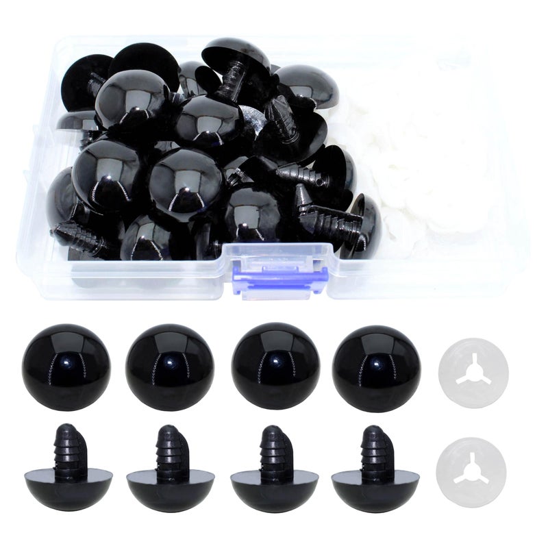 ARTCXC 30Pcs 24mm/0.95inchBlack Solid Plastic Safety Eyes Craft Eyes with Washers for Doll, Puppet, Plush Animal DIY Making - Image 1